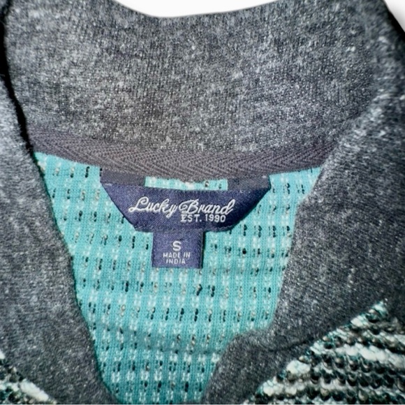 Lucky Brand Sweater Gray Cardigan Striped Mixed Knit Zip-Up Boyfriend Size Small - Picture 7 of 16